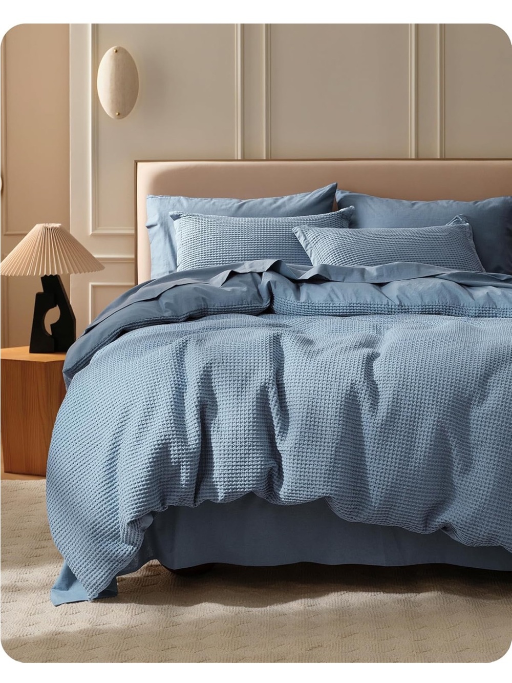 NWOT Bedsure 100% Cotton Waffle Weave Duvet Cover Set - 3 Pcs. Grey Blue Queen
